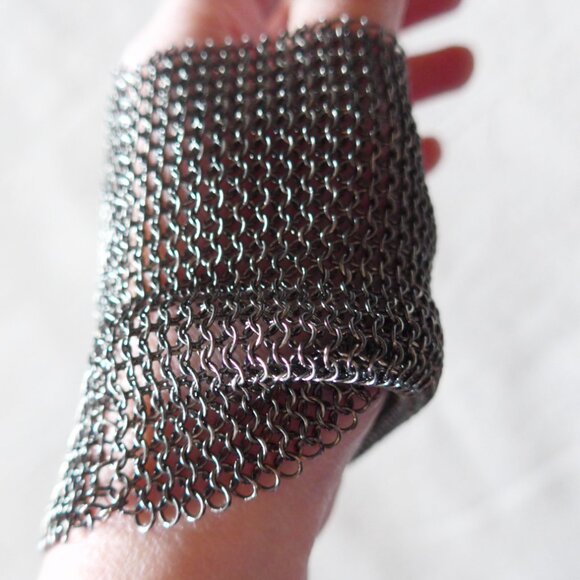 Vintage Eighties Chainmail Cuff Bracelet - Picture 1 of 7